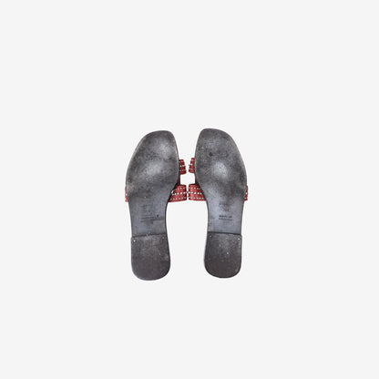 Hermès Oran Sandals in Rouge Tomette Calfskin Leather (Size 38.5)