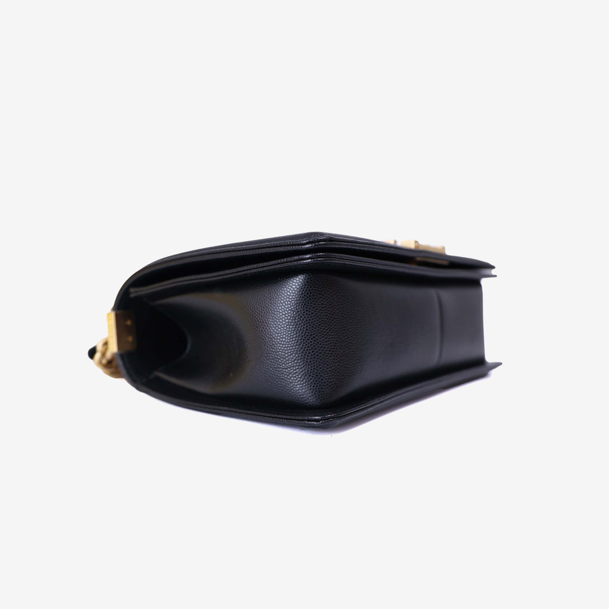 Chanel Boy Bag Medium in Black Caviar Leather with Gold Hardware bottom side view