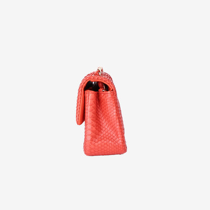 Chanel Classic Mini Rectangular Flap Bag in Red Python Skin with Gold Hardware