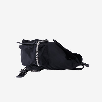 Burberry Medium Crossbody Rucksack Backpack in Black Nylon/Calfskin Leather with Silver Hardware
