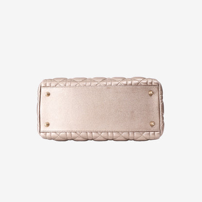 Dior Medium Lady Dior Handbag in Metallic Champagne Gold Cannage Quilted Lambskin with Gold Hardware