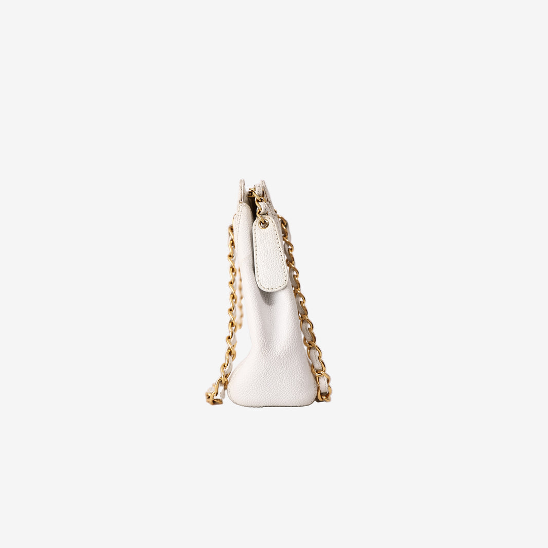 Chanel LAX Chain Tote Bag in White Caviar Leather with Gold Hardware
