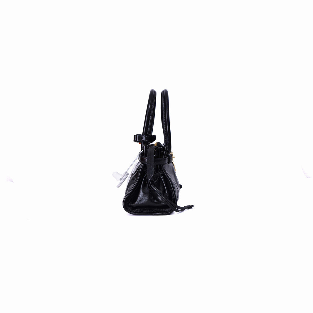 Prada Bonnie Mini Leather Top-Handle Bag in Black Calfskin Leather