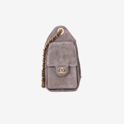 Chanel 25 Small Handbag in Dark Grey Suede with Gold Hardware side view