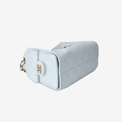 Chanel 25 Mini Hobo Bag 26A by Matthieu Blazy in Light Blue Calfskin Leather with Gold Hardware