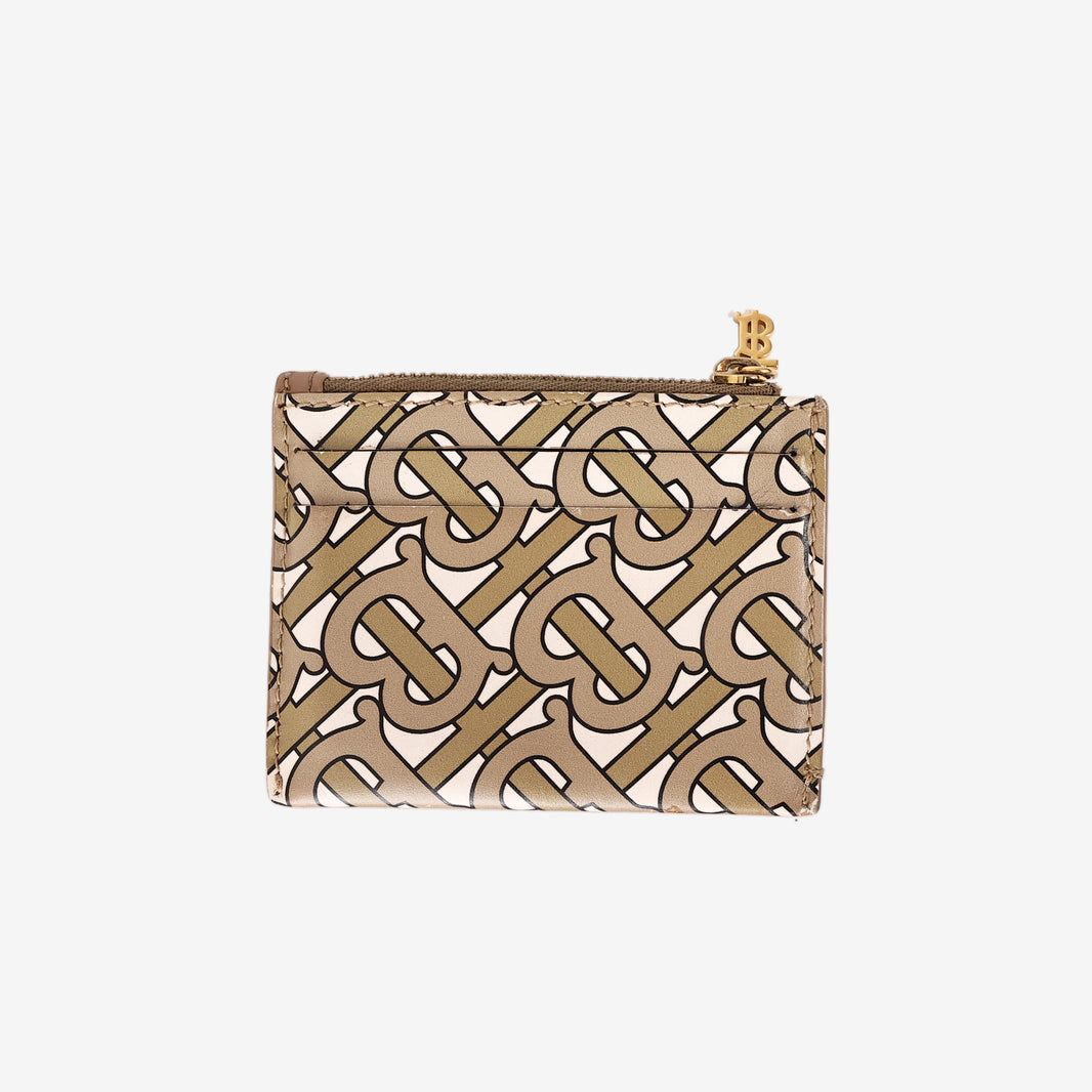 Burberry TB Monogram-Print Card Holder in Beige Multicolour E-Canvas with Gold Hardware