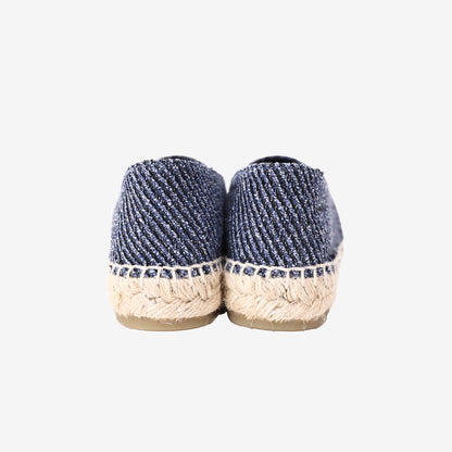 Chanel Tweed Espadrilles in Black and Blue Tweed with CC Detail (Size 36)