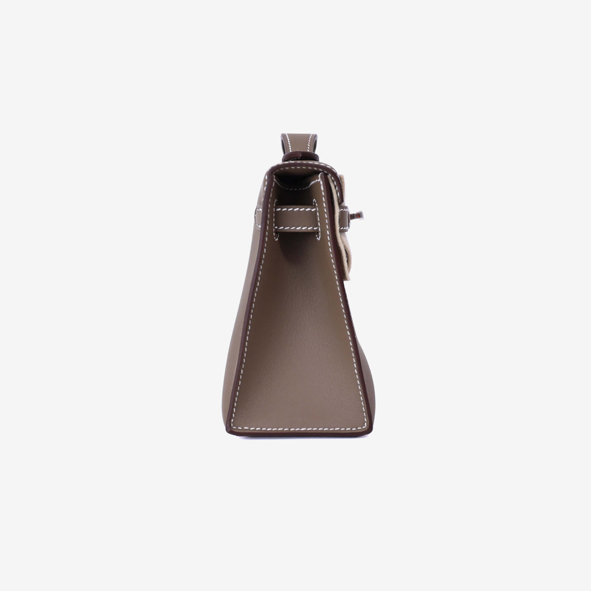 Hermès Kelly Pochette in Etoupe Swift Leather with Palladium Hardware side view