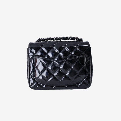 Chanel Mini Classic Flap Bag in Black Patent Leather with Silver Hardware