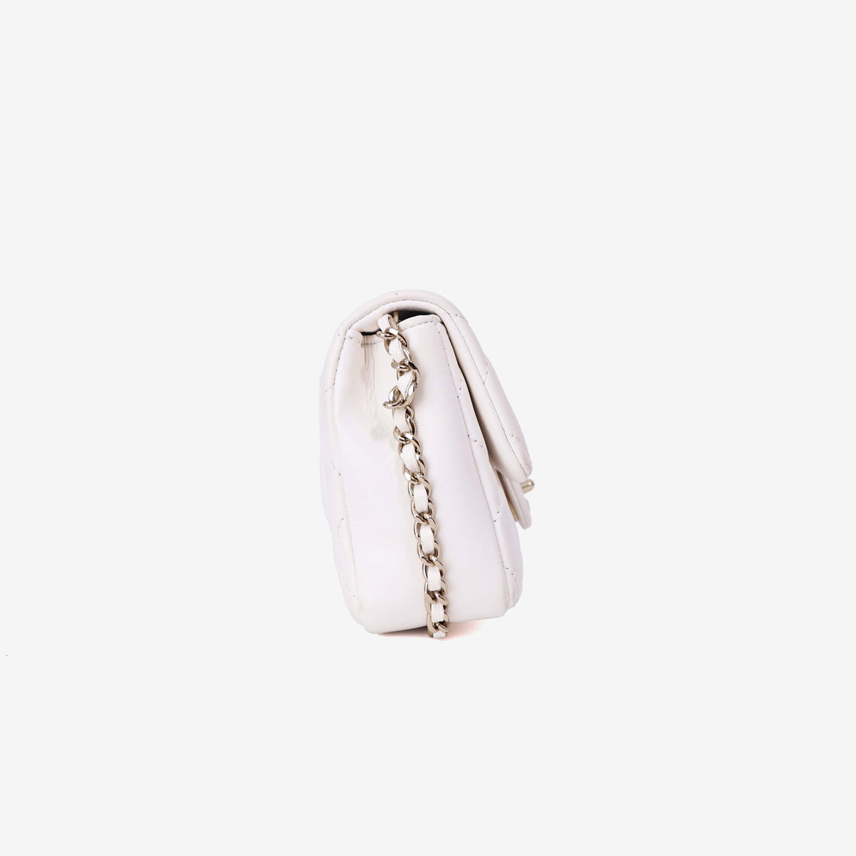 Chanel Pearl Crush Flap Bag in White Calfskin Leather with Gold Hardware side view