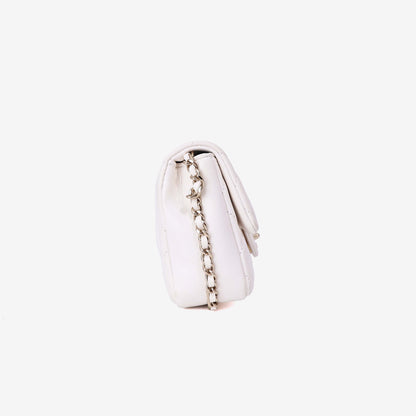 Chanel Pearl Crush Flap Bag in White Calfskin Leather with Gold Hardware side view