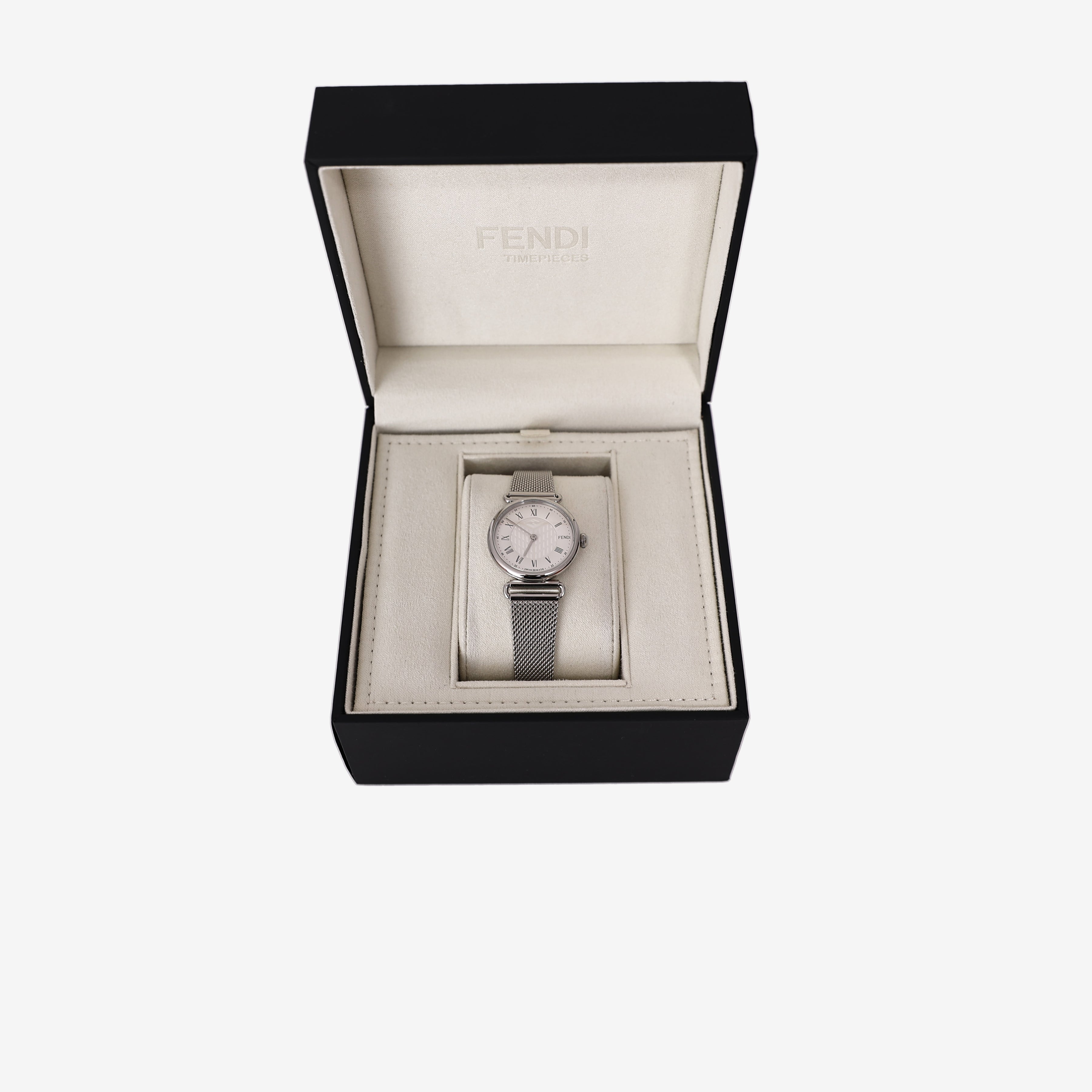 Fendi Palazzo Watch in Silver Stainless Steel with Mother-of-Pearl Dial front view