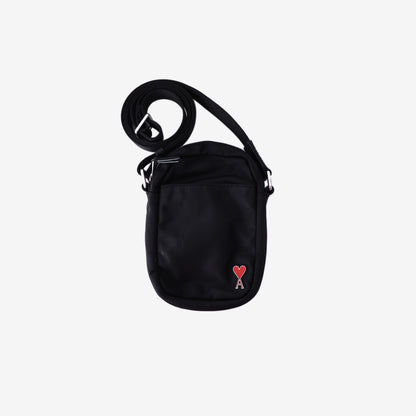 AMI Paris Ami de Cœur Phone Pouch Bag in Black Polyamide/Cow Leather