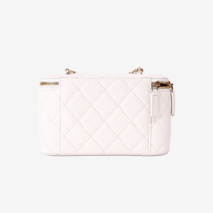 Chanel Vanity Case with Chain Bag in White Caviar Leather with Gold Hardware
