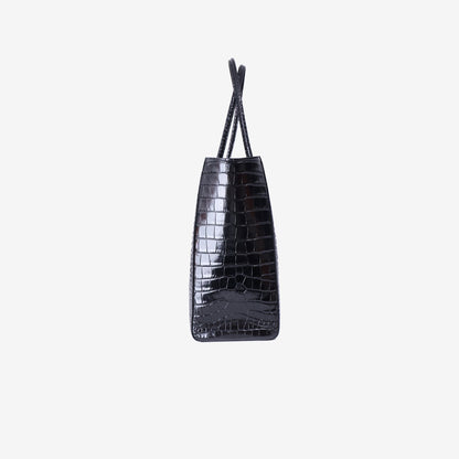 Chanel Large Crocodile-Embossed Tote Bag in Black Calfskin Leather with Gold Hardware