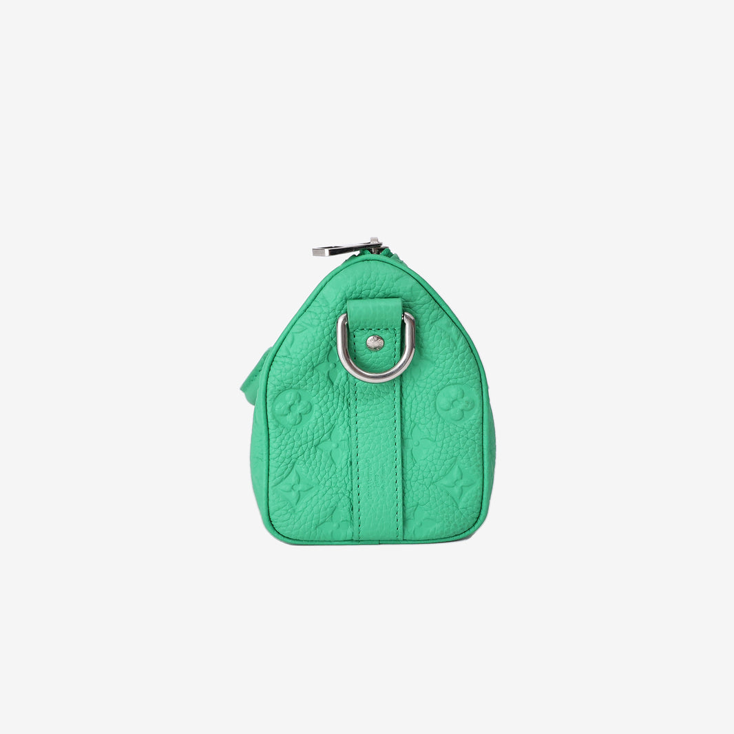 Louis Vuitton Keepall Bandoulière 25 Bag in Green Monogram Taurillon Leather with Silver Hardware