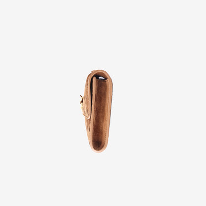 Bottega Veneta Andiamo Intrecciato Long Clutch in Brown Suede Leather with Gold Hardware