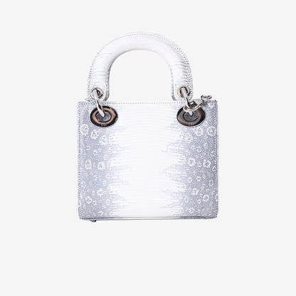 Dior Mini Lady Dior in White/Grey Lizard Leather with Silver Hardware
