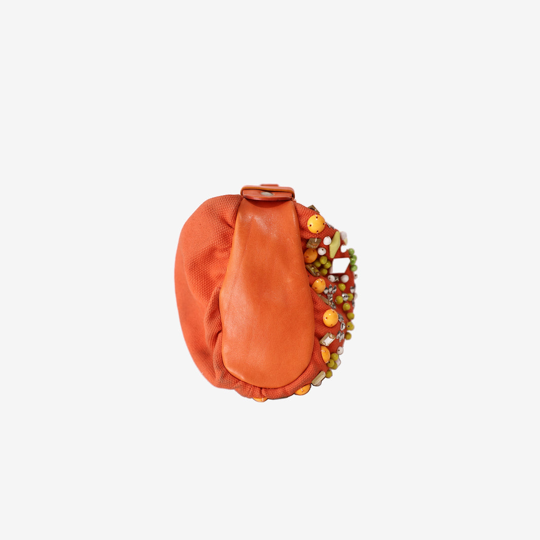 Chloé Vintage Canvas Bag in Orange with Silver Hardware and Beaded Detailing