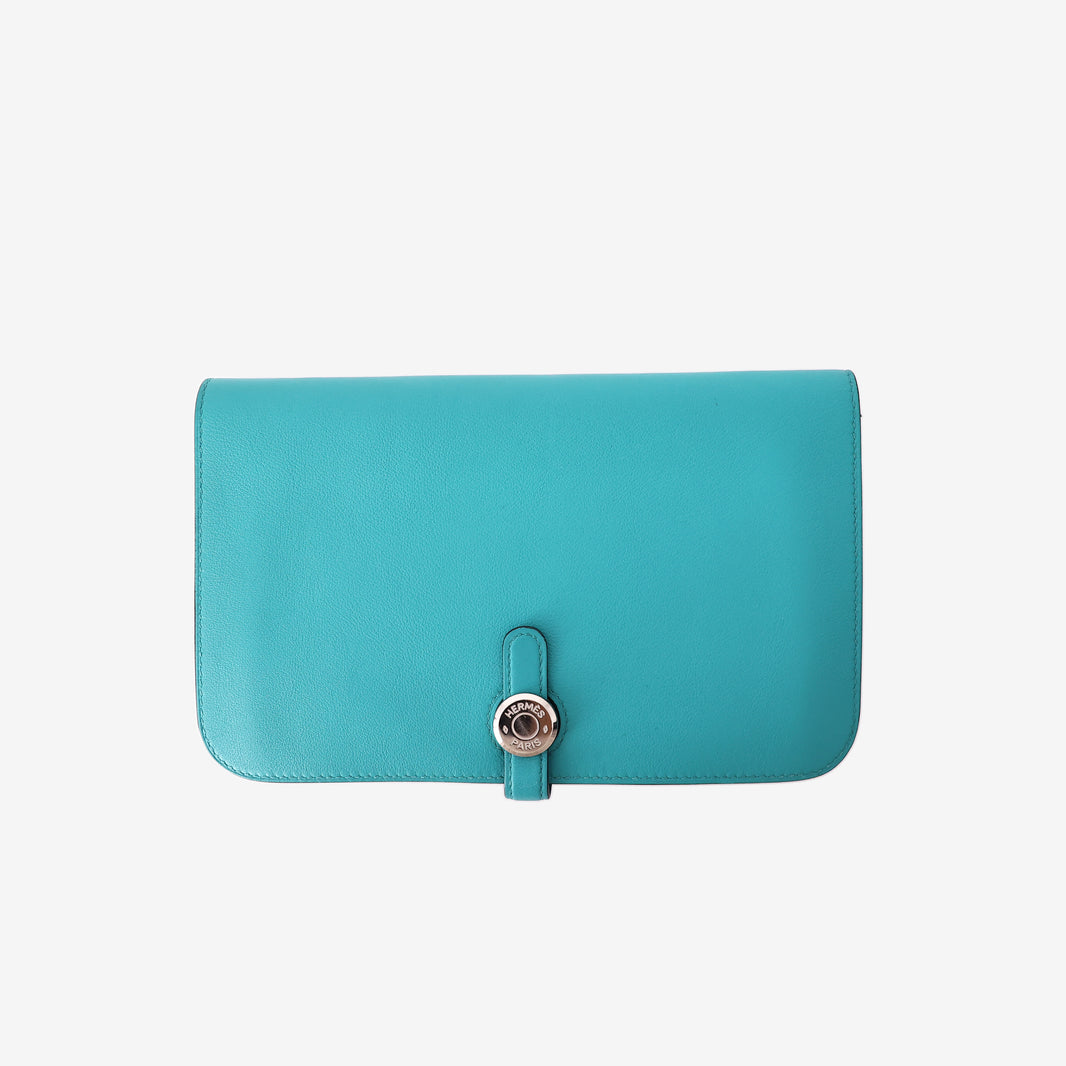 Hermès Dogon Duo Wallet in Turquoise Leather with Palladium Hardware