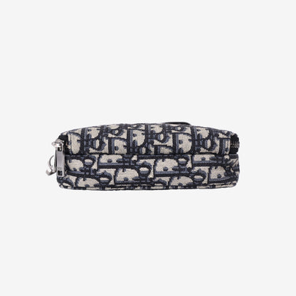 Dior Zipped Pouch in Blue Oblique Jacquard Canvas with Silver Hardware