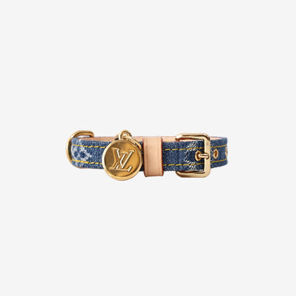 Louis Vuitton Denim Monogram Dog Collar in Blue with Gold Hardware