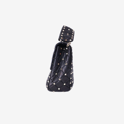 Valentino Garavani Rockstud Spike Handbag in Black Nappa Lambskin Leather with Gold Hardware