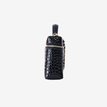 Chanel 26B Vanity Case with Chain in Black Crocodile-Embossed Calfskin Leather with Gold Hardware