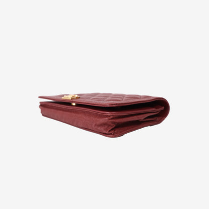 Chanel Boy Wallet on Chain in Burgundy Caviar Leather with Gold Hardware