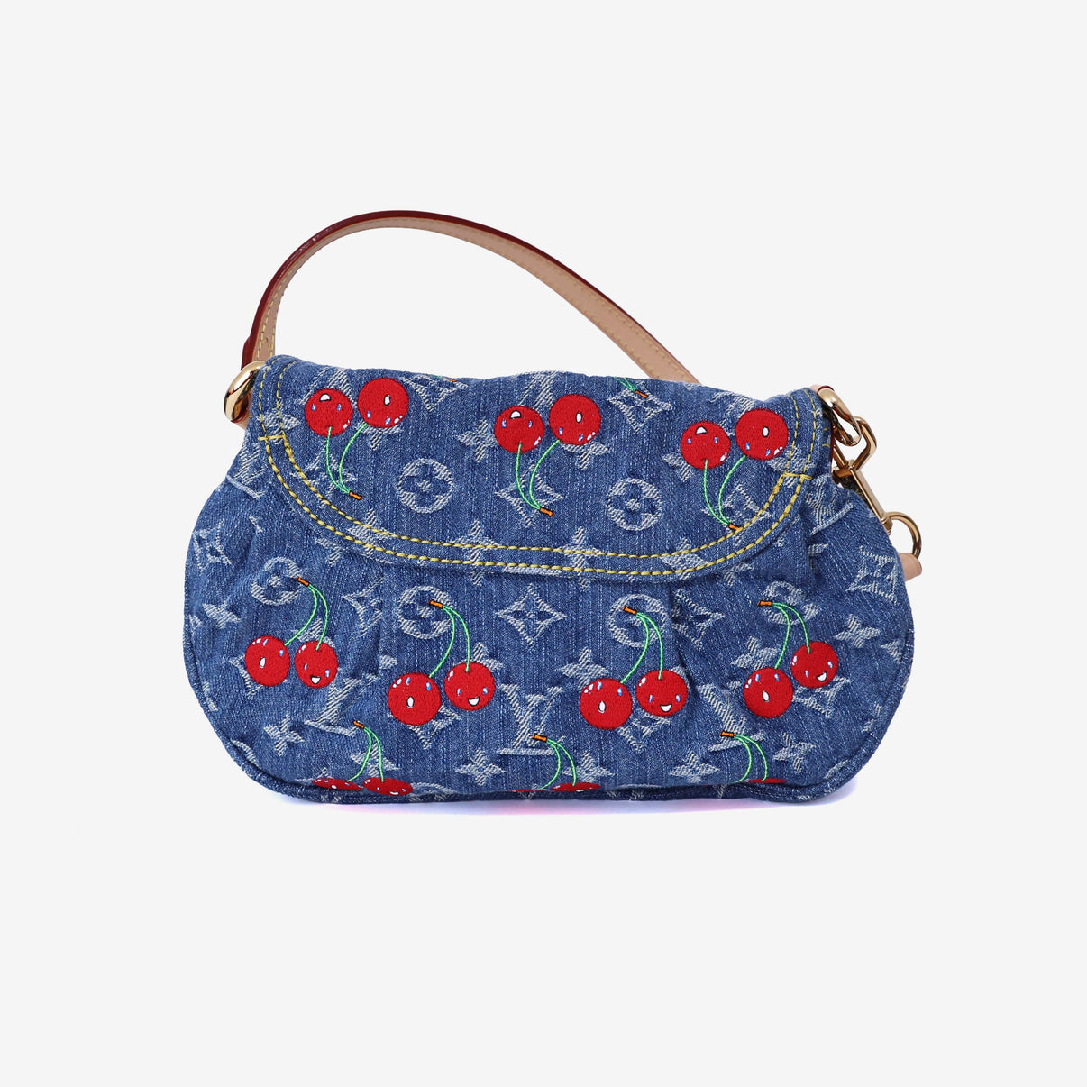 Louis Vuitton x Takashi Murakami Sunset Bag in Monogram Denim Cerises with Gold Hardware back view