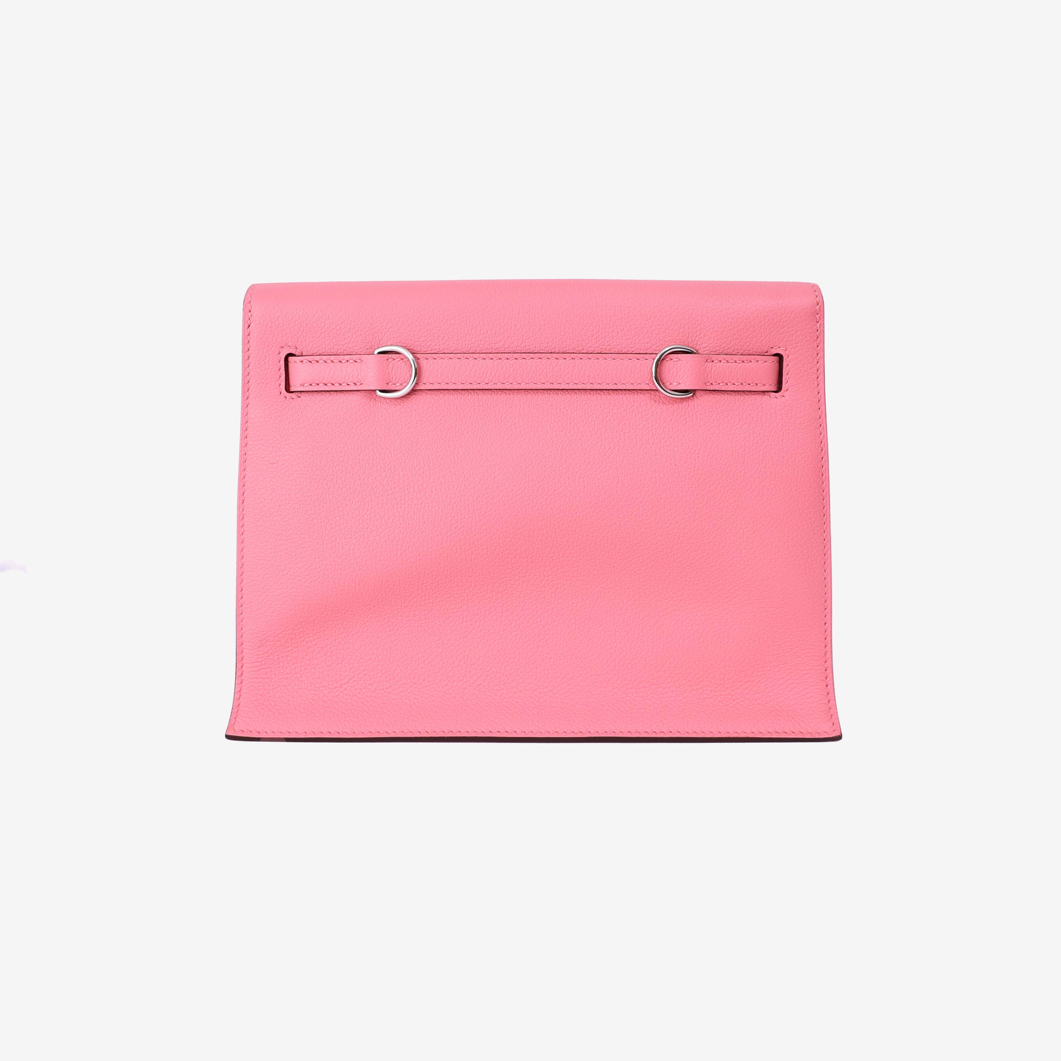 Hermès Kelly Danse in Rose Azalée Evercolor Leather with Palladium Hardware back view