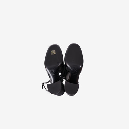 Chanel Camellia Bow Slingback Pumps in Black Crumpled Shiny Fabric (Size 38.5)