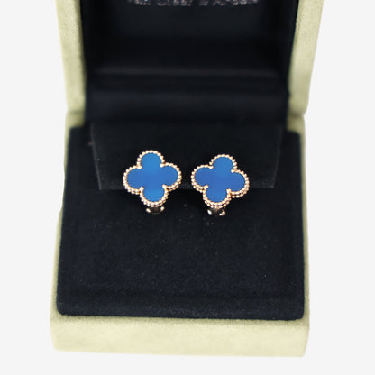 Van Cleef & Arpels Vintage Alhambra Earrings in Blue Agate and 18k Yellow Gold