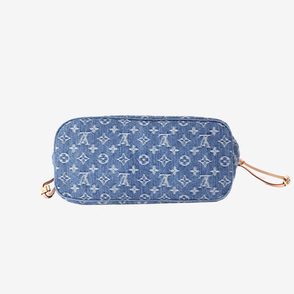 Louis Vuitton Neverfull MM Tote Bag in Blue Monogram Denim with Gold Hardware
