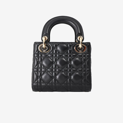 Dior Mini Lady Dior Bag in Black Lambskin Leather with Gold Hardware