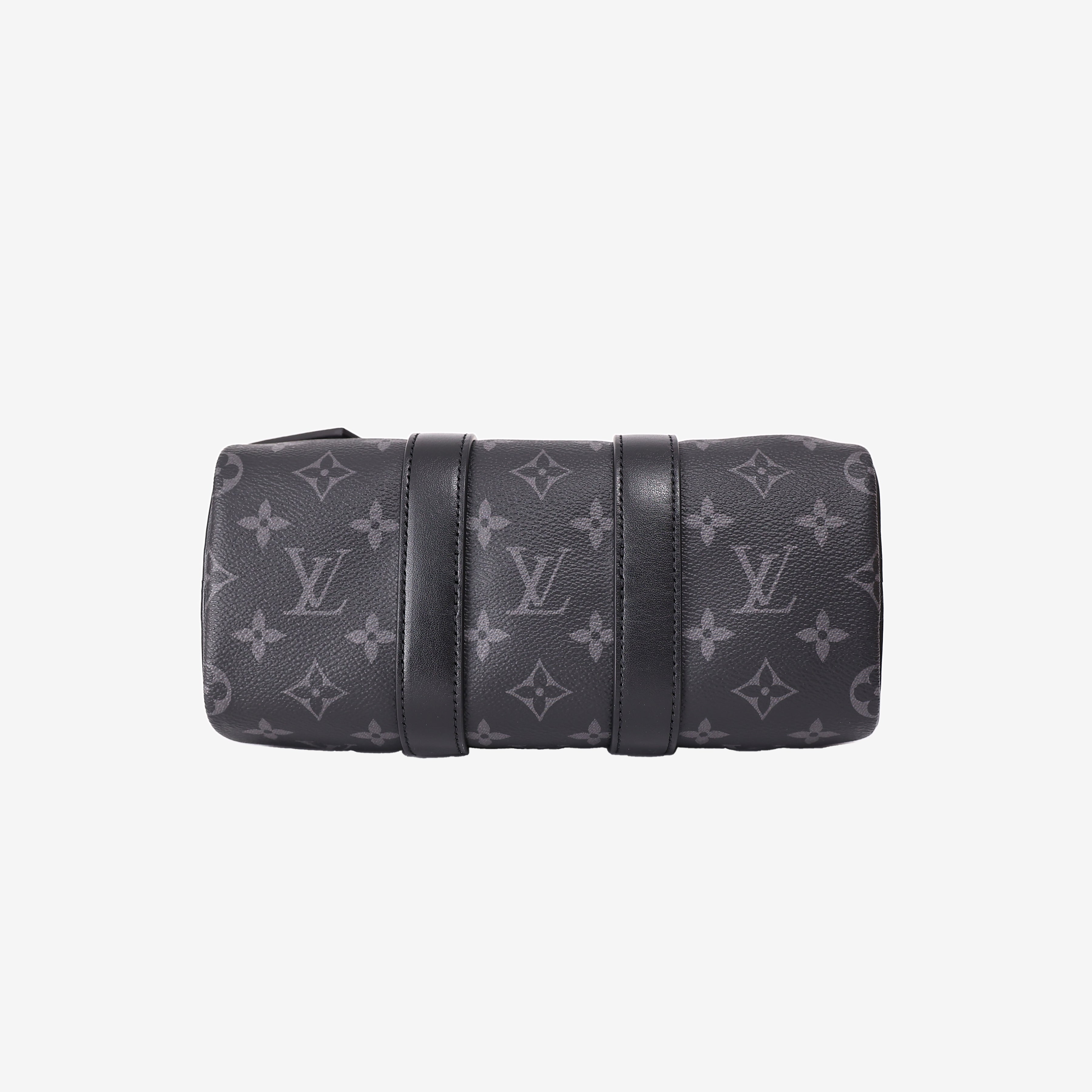 Louis Vuitton Keepall 25 in Monogram Eclipse Reverse Canvas with Black Leather Trim bottom view
