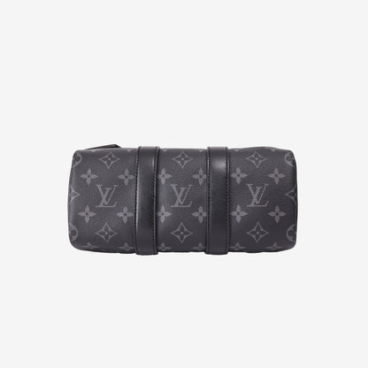 Louis Vuitton Keepall 25 in Monogram Eclipse Reverse Canvas with Black Leather Trim bottom view