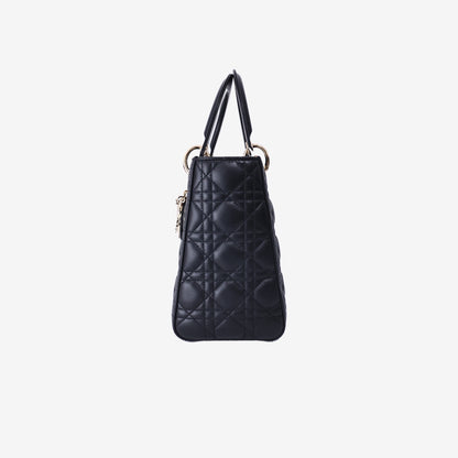 Dior Lady Dior Medium in Black Lambskin Leather with Gold Hardware