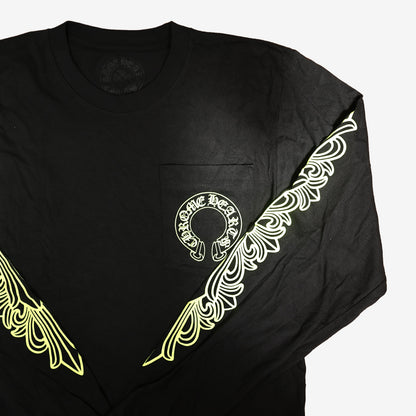 Chrome Hearts Neon Lime Green Long Sleeve Pocket T-Shirt in Black Cotton (Size S)