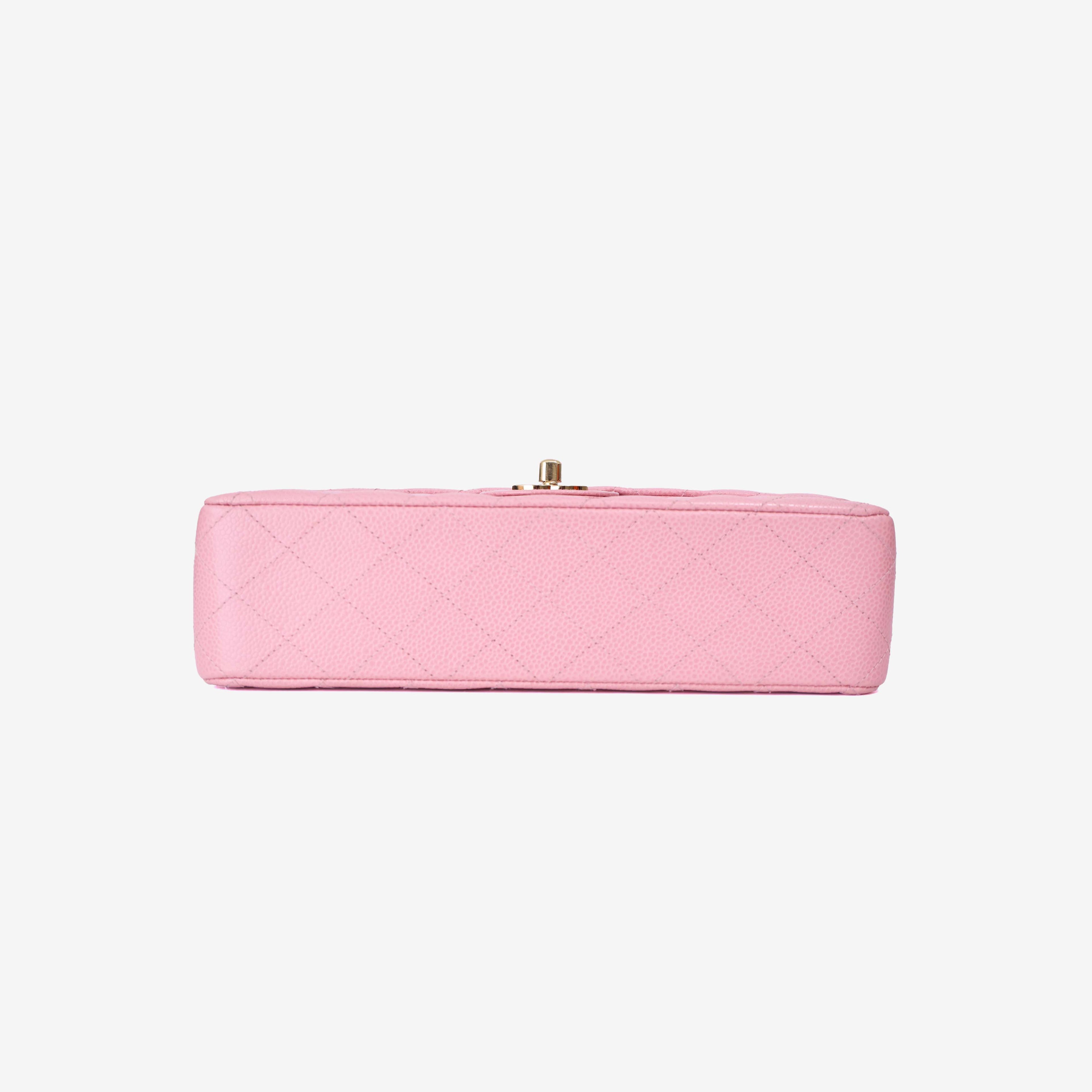 Chanel Classic Double Flap Medium in Barbie Pink Caviar Leather with Gold Hardware bottom view
