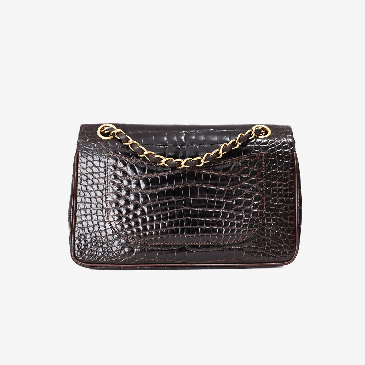 Chanel Timeless Classic Double Flap Small in Black Shiny Alligator Leather with Gold Hardware back view