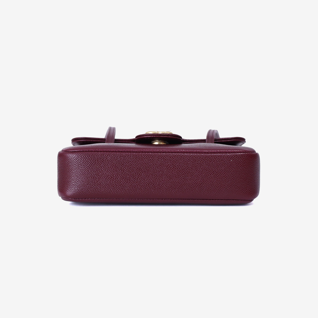 Chanel 26P Preppy Flap Mini in Dark Burgundy Calfskin Leather with Gold Hardware bottom view