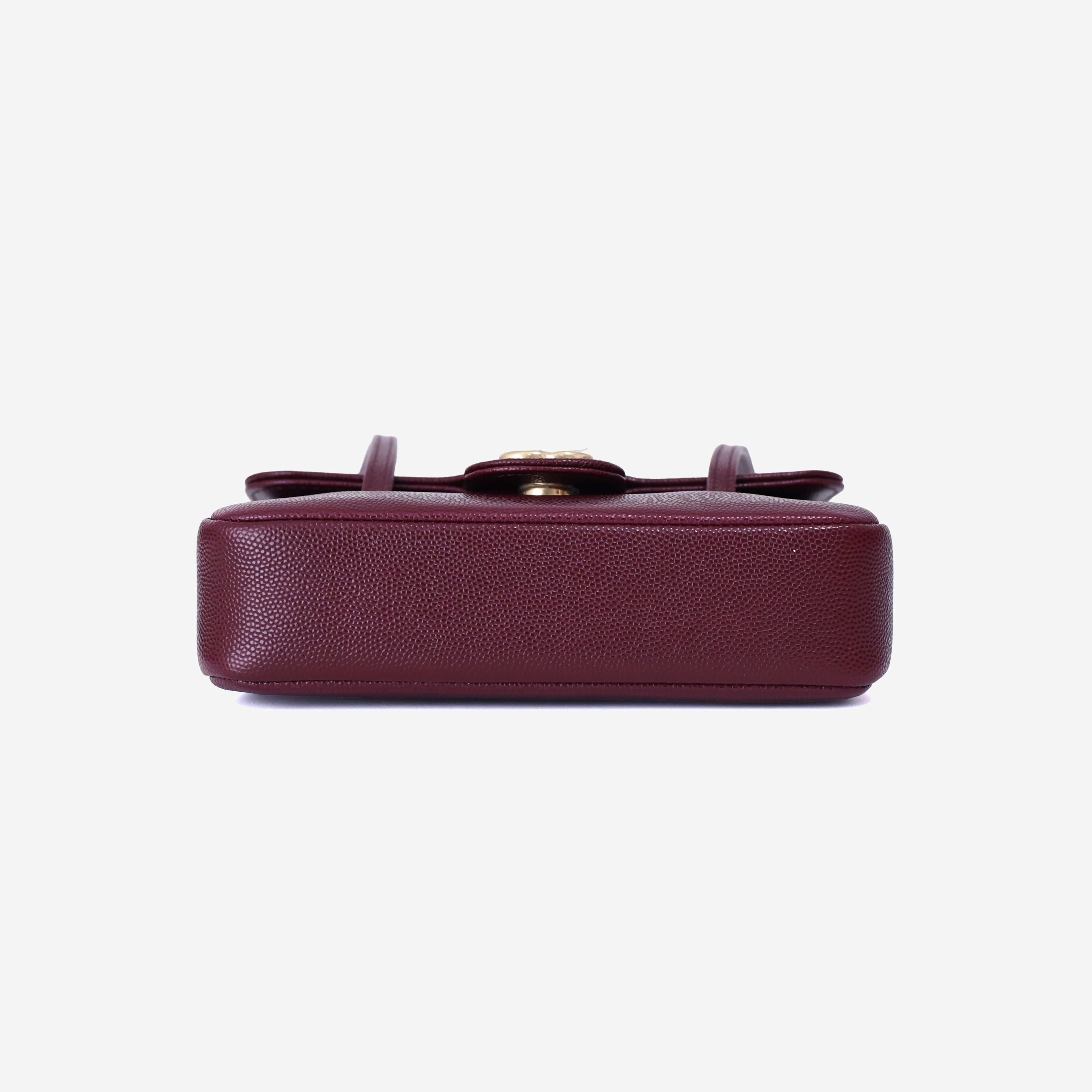 Chanel 26P Preppy Flap Mini in Dark Burgundy Calfskin Leather with Gold Hardware bottom view