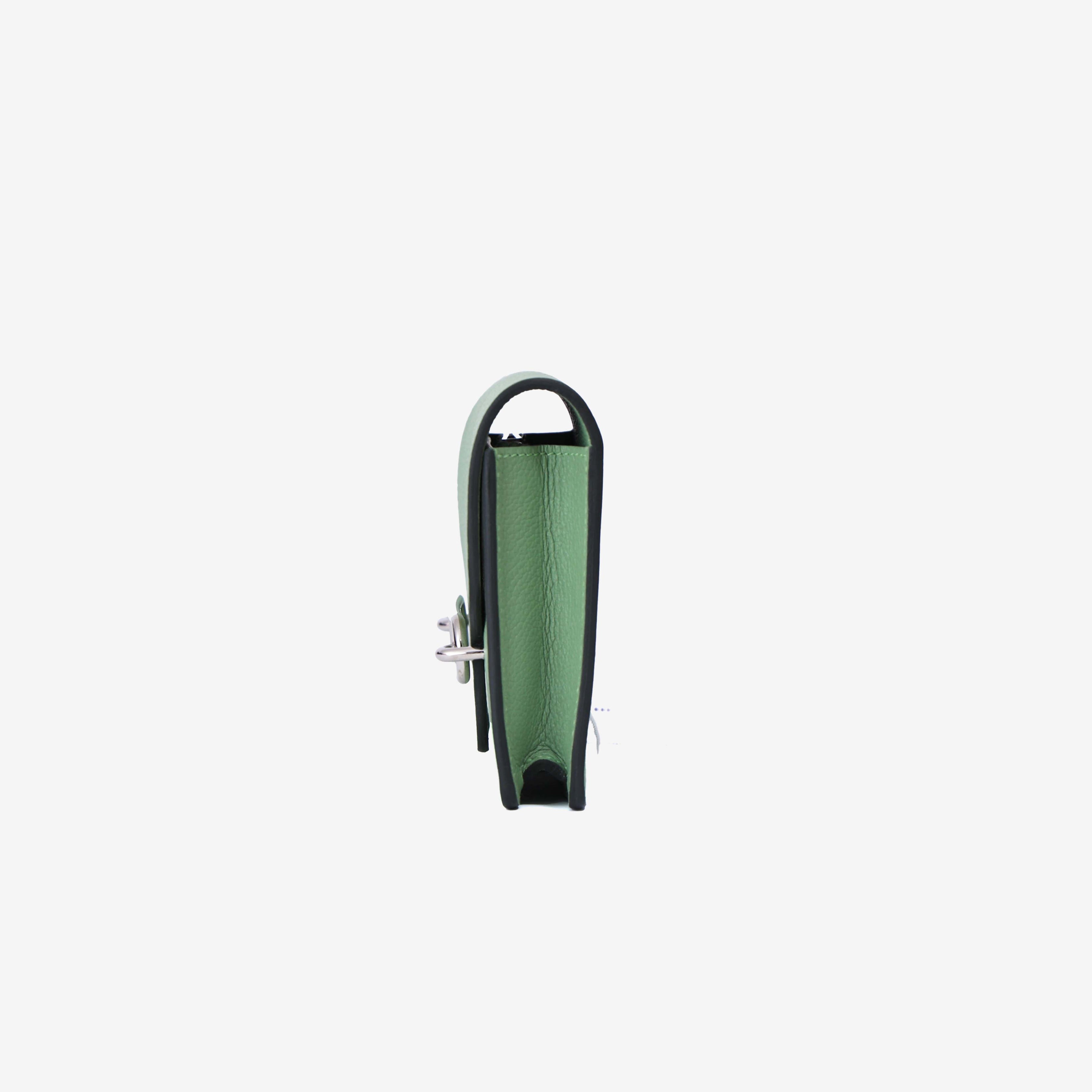 Hermès Roulis Wallet in Vert Criquet Evercolor Leather with Palladium Hardware side view