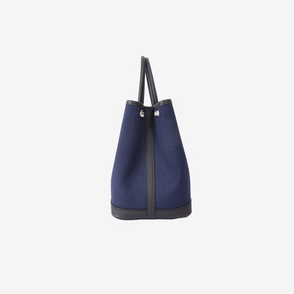 Hermès Garden Party 30 in Navy Blue Toile Canvas with Palladium Hardware