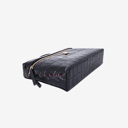 Chanel Trendy Handle Slim Vanity Pouch in Black Crocodile-Embossed Calfskin Leather with Gold Hardware