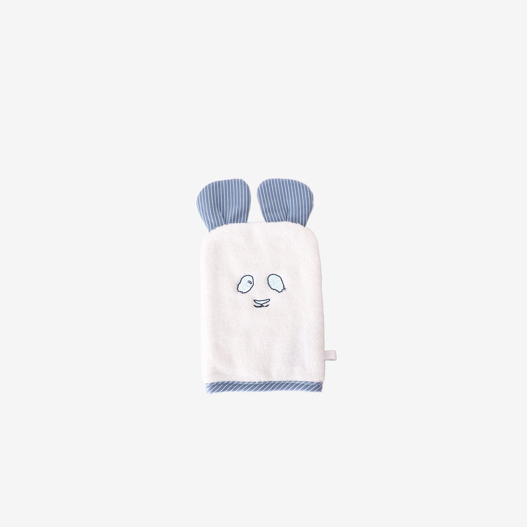 Hermès Baby Mitten Panda Washcloth in Blue/White Cotton
