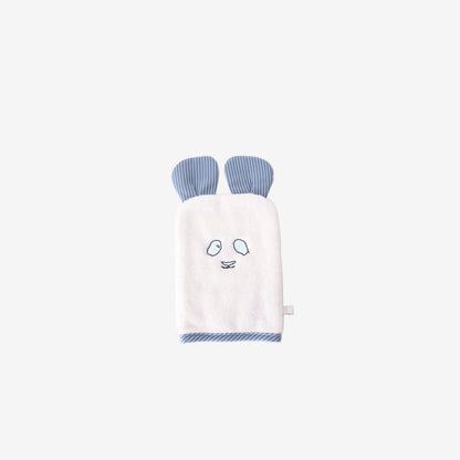 Hermès Baby Mitten Panda Washcloth in Blue/White Cotton