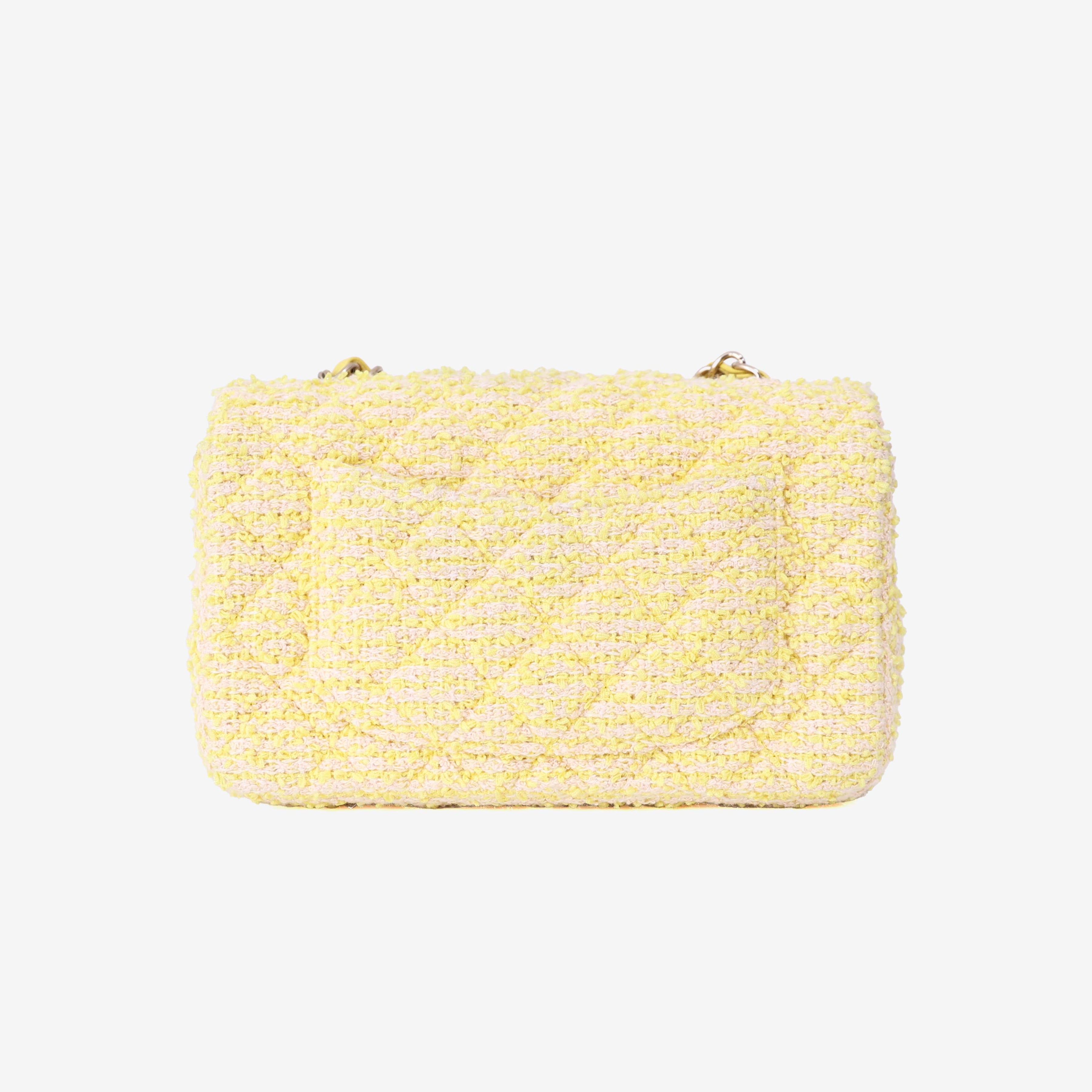 Chanel Classic Flap Bag in Yellow Tweed Leather with Gold Hardware back view
