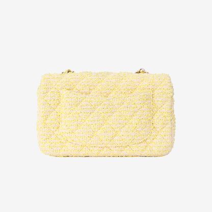 Chanel Classic Flap Bag in Yellow Tweed Leather with Gold Hardware back view